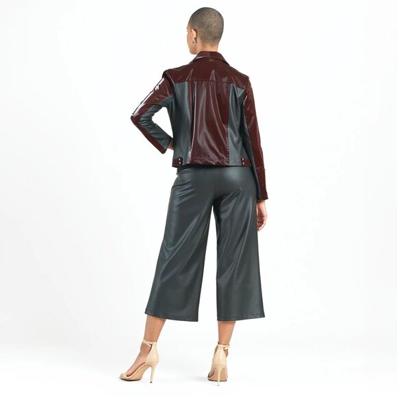 Vinyl/Liquid Leather Mixed Media Zip Jacket in Mulberry - Picture 3 of 3